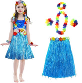 Nessiworld Adult and Child Compatible Hawaii Luau Aloha Blue Tassel Skirt Necklace Crown and 2 Bracelet Set